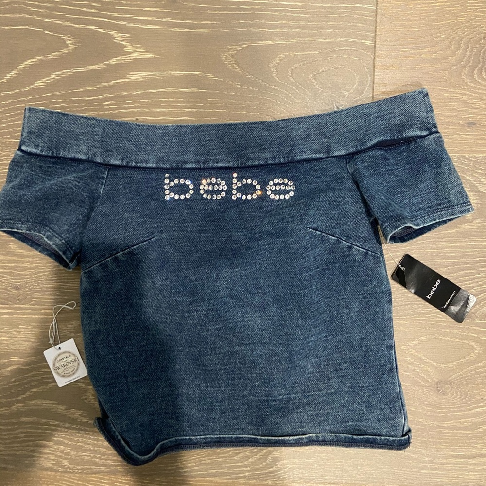 bebe cropped off shoulder top